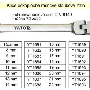 YATO Ráčnový klíč očkoplochý s kloubem 16mm - Nejprodávanější