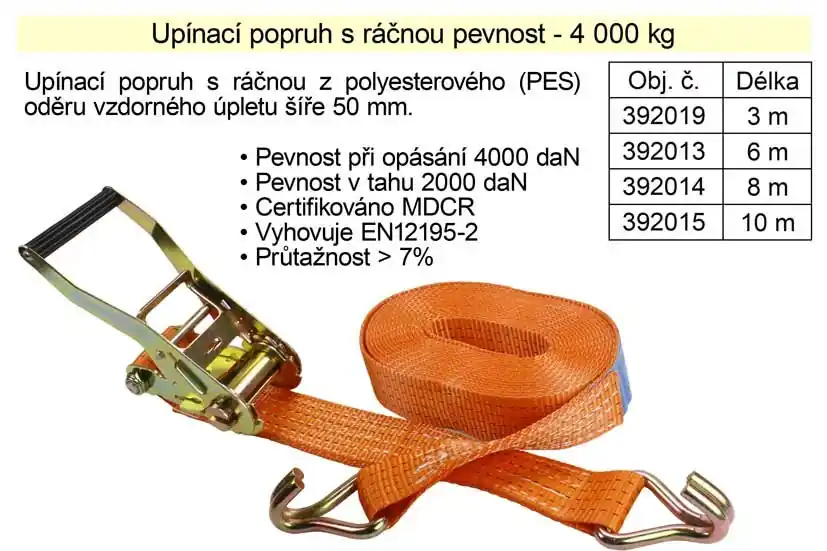 Popruh upínací pás s ráčnou 4t/10m/50mm - Mezi nejprodávanějšími
