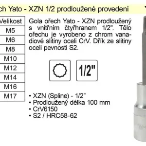 Gola ořech XZN M8 prodloužený 1/2" YT-04352 - Jen po omezenou dobu