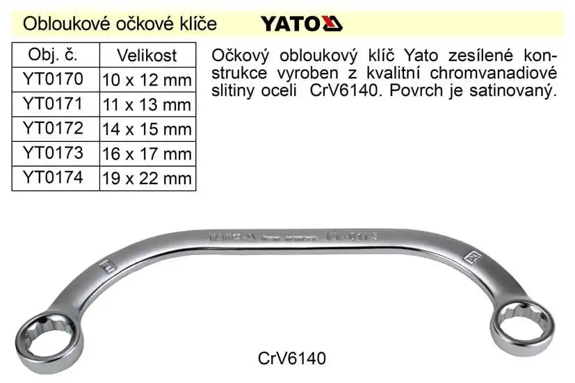 Očkový klíč Yato obloukový 19x22mm CrV | Sleva navíc