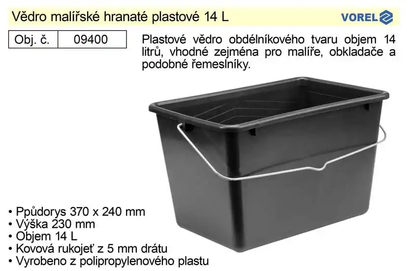 Ušetřete - Vědro malířské hranaté plastové 14L Vorel 09400 (254359)