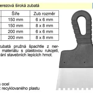 Zlevněno - Špachtle nerezová 150mm zubatá zub 6x6mm