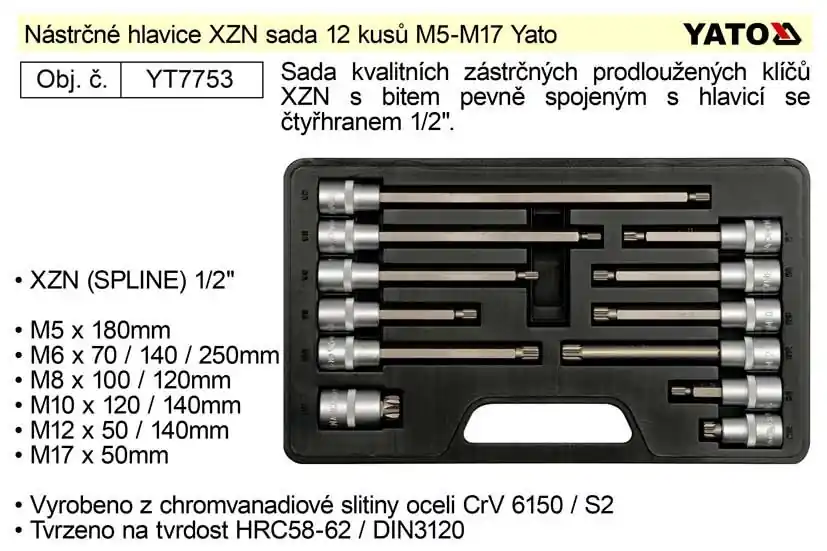 YATO Gola ořechy XZN sada 12 kusů M5-M17 - Právě přidáno