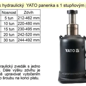 Přidat do košíku - Zvedák hydraulický YATO panenka s 1 stupňovým pístem, 5 tun zdvih