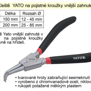 Kleště YATO na pojistné kroužky 200 mm vnější zahnuté | Přímo z výroby