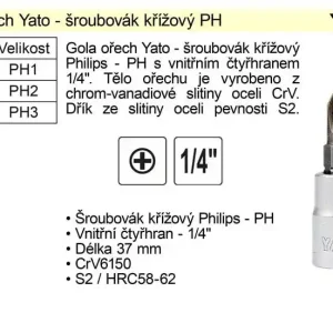 Gola ořech 1/4" šroubovák křížový PH1 YT-7673 | Přímo od výrobce