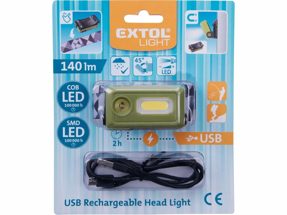 EXTOL LIGHT čelovka 140lm, nabíjecí, USB, LED+COB LED - Ušetřete více