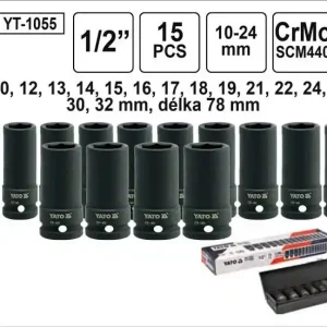 YATO Gola ořechy šestihranné kované prodloužené 1/2" sada 15 kusů 10-32mm YT-1055 - Speciální cena