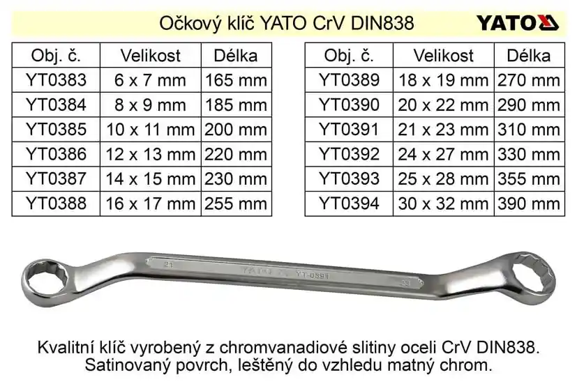 Klíč očkový vyhnutý, CrV, 14x15mm, YATO - Nový produkt