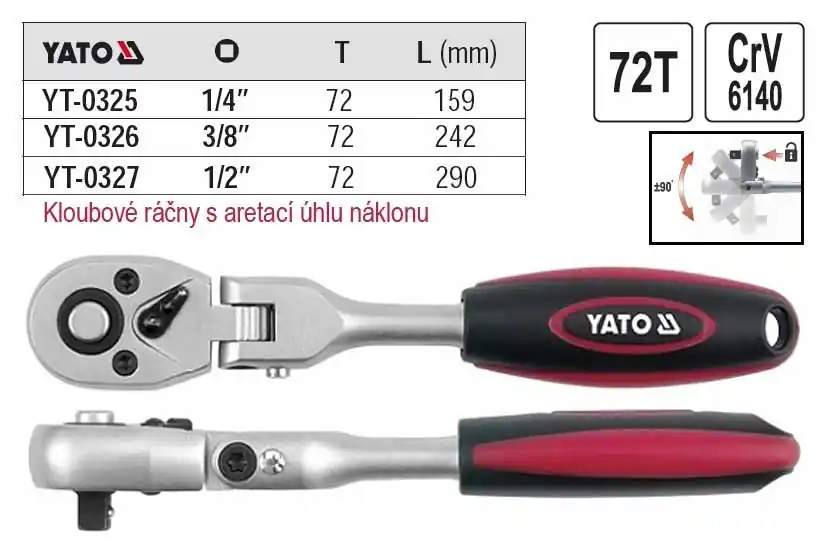 Gola ráčna Yato kloubová s páčkou 1/4" | Zbývá jen pár kusů